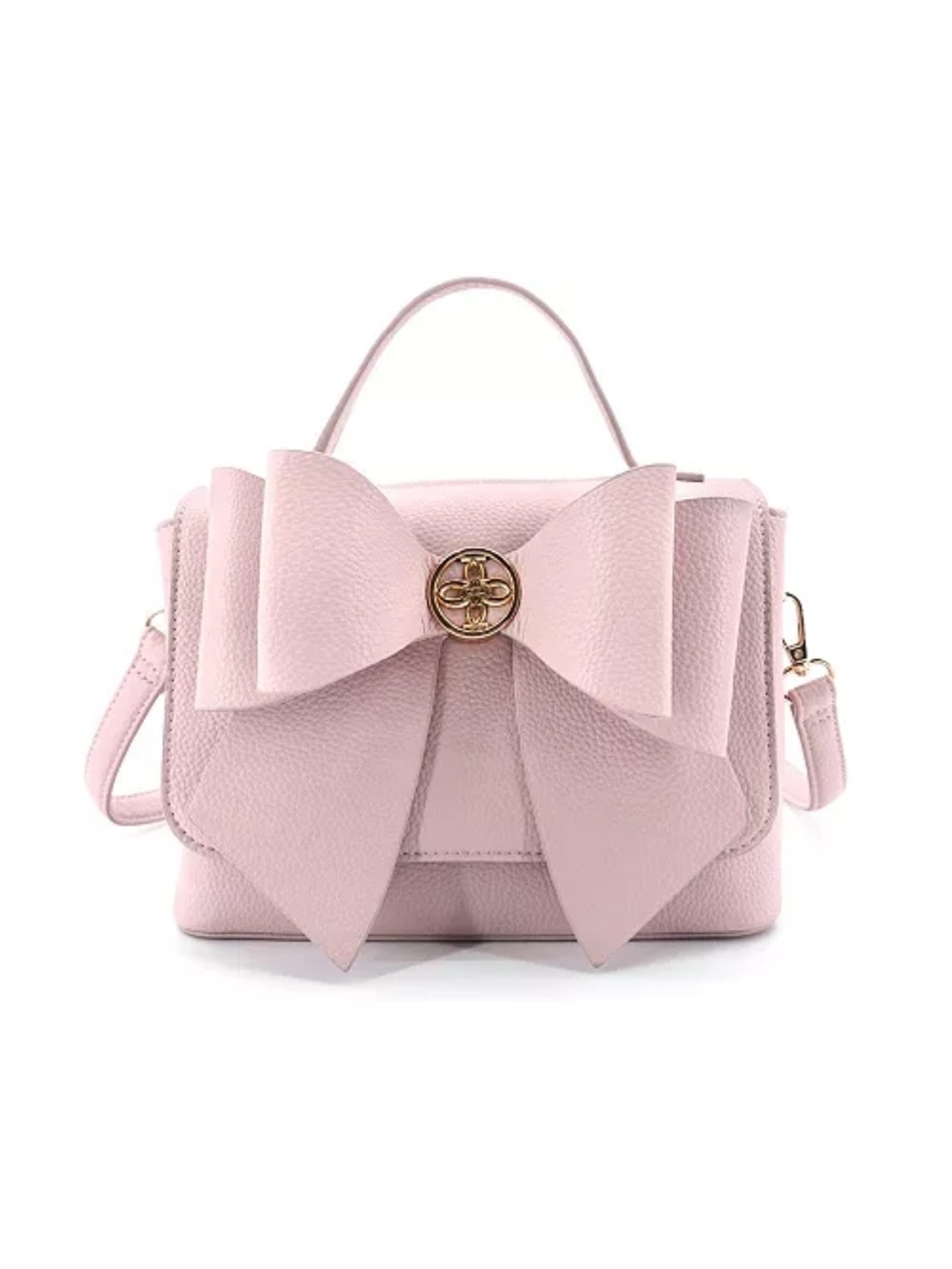 Structured Top-Handle Satchel in Light Pink with Bow Accent